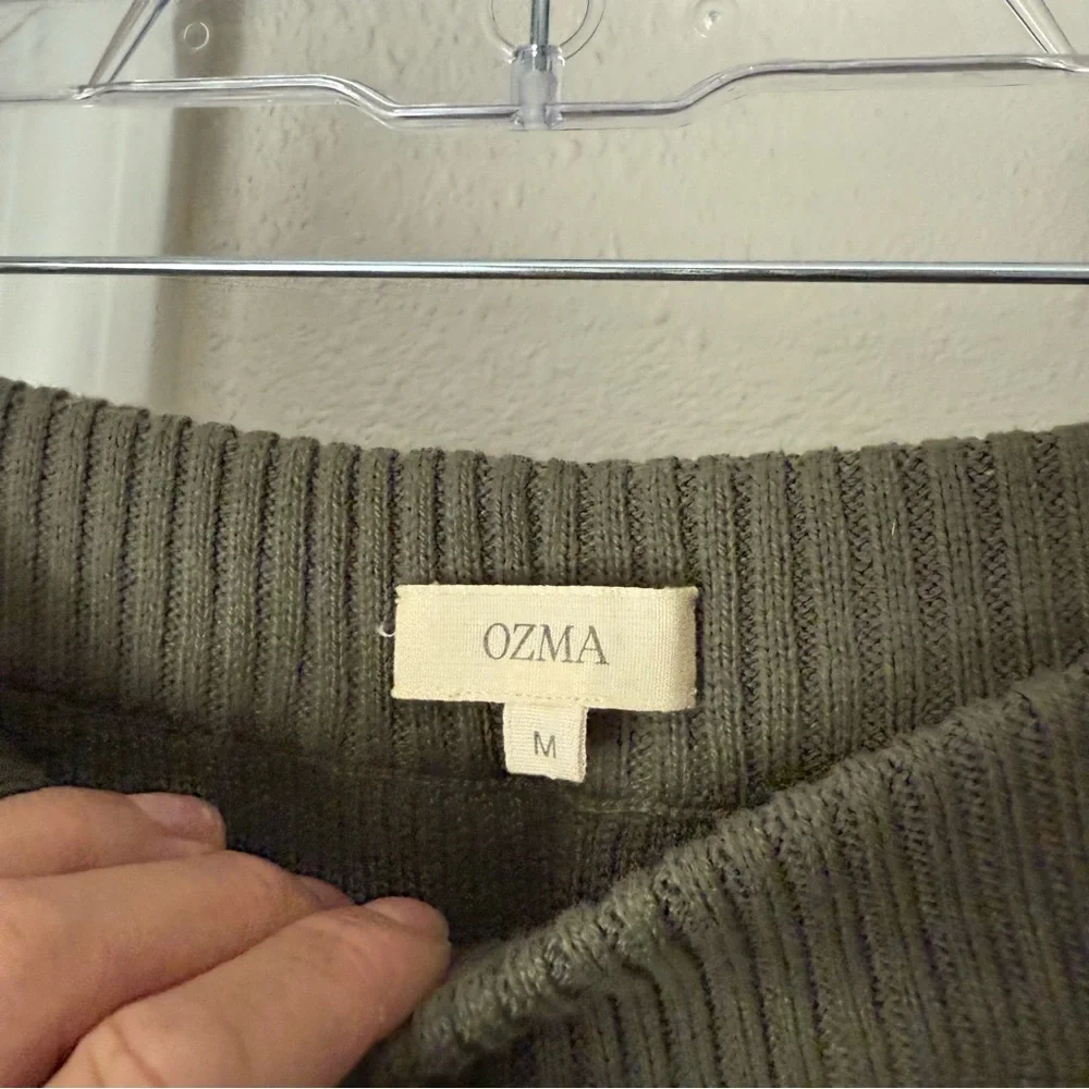 Ozma Ribbed Wide-Leg Knit Pants - Olive Green 100% Organic Cotton